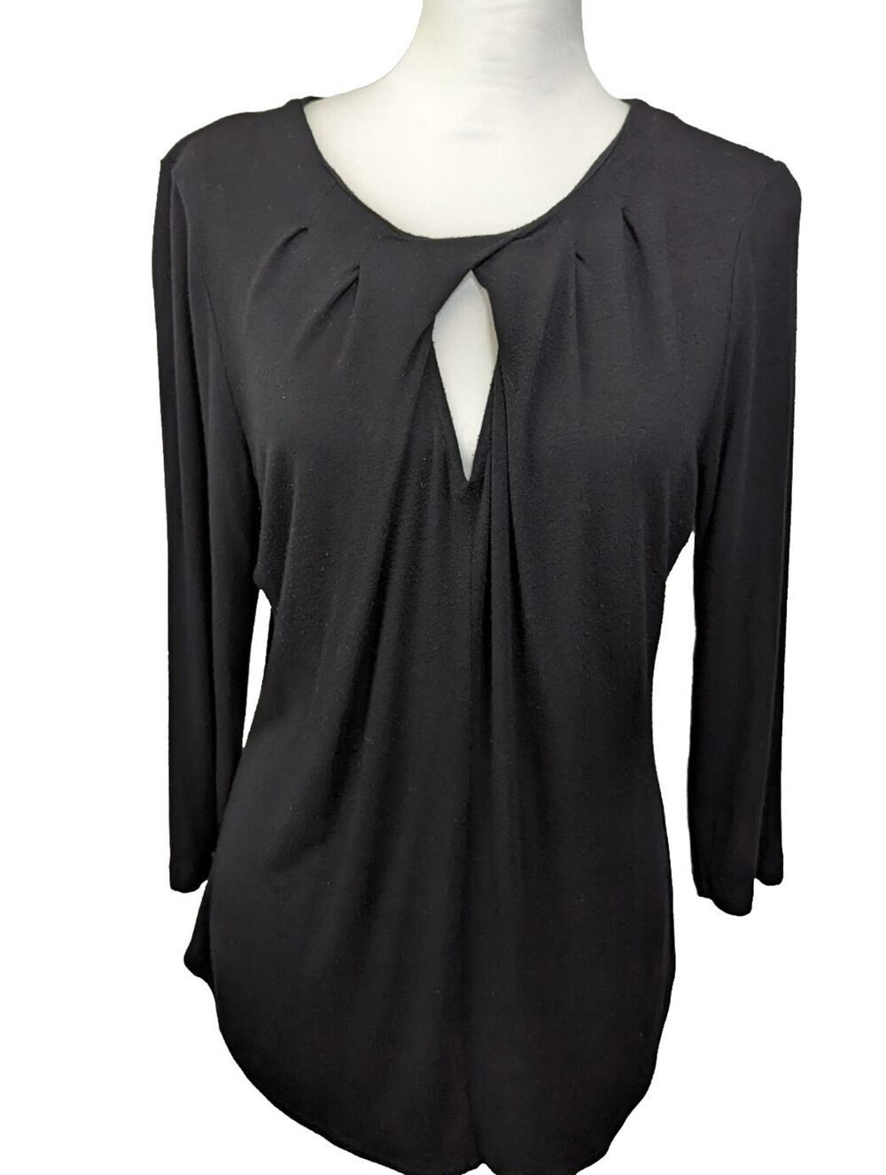 INC International Concepts Women Top L Black Blouse Long Sleeves Shirt